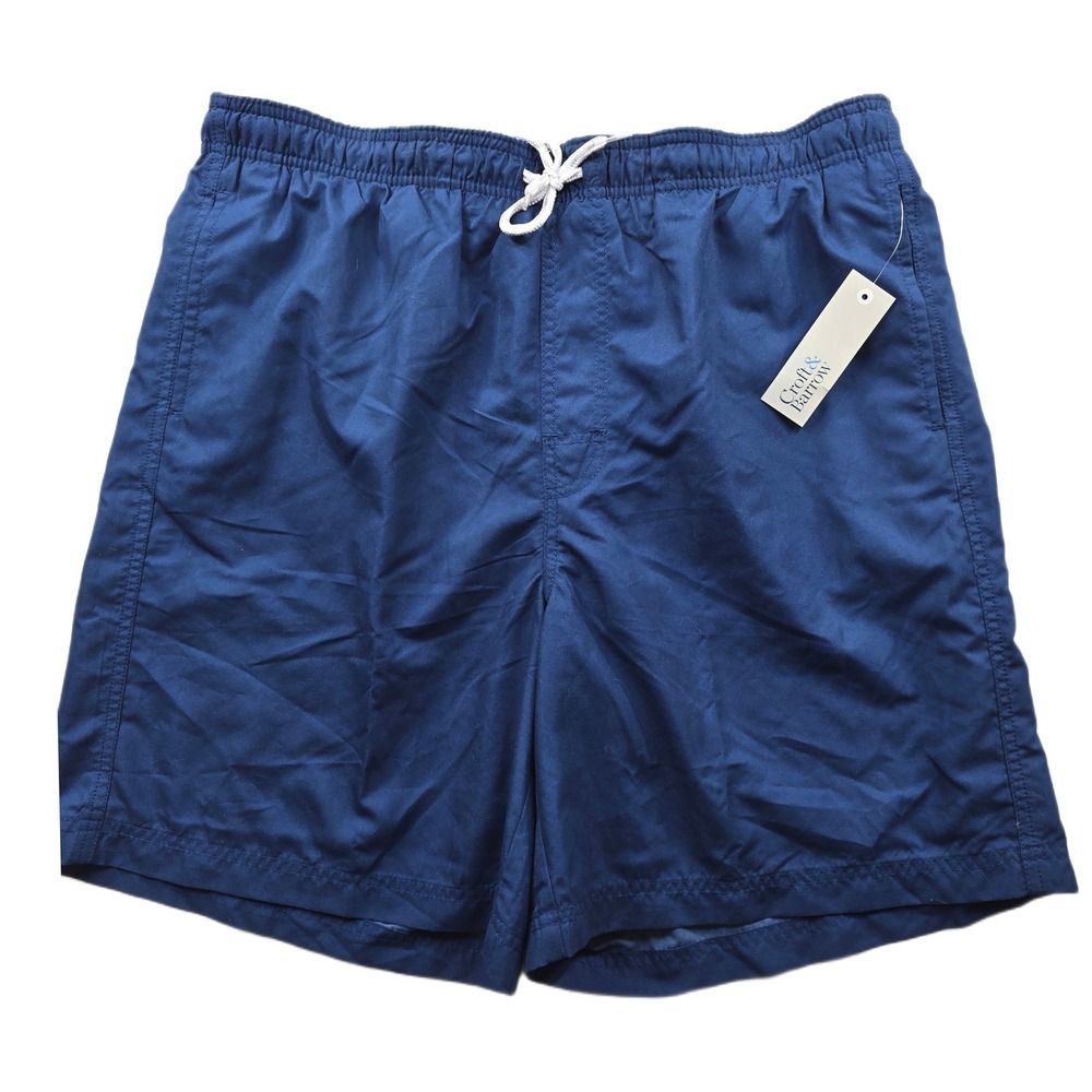 Croft & Barrow Swim Trunks Mens Large Navy Blue Lined Pockets Board Shorts NEW